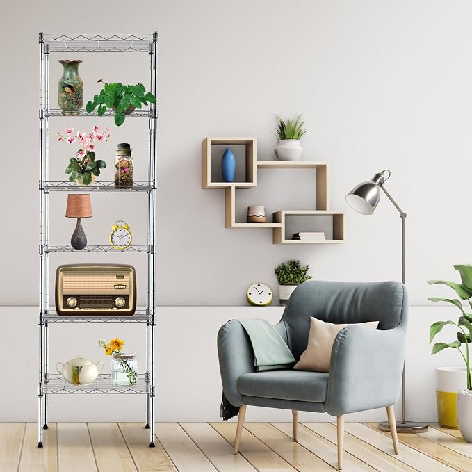 PayLessHere | 6-Tier Wire Shelf | 17"x12"x64" | Chrome | Adjustable Racks | - Image 2