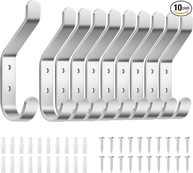 10-Pack Coat Hook for Hanging, Stainless Wall Hooks for Towel, Wall Mounted by susswiff
