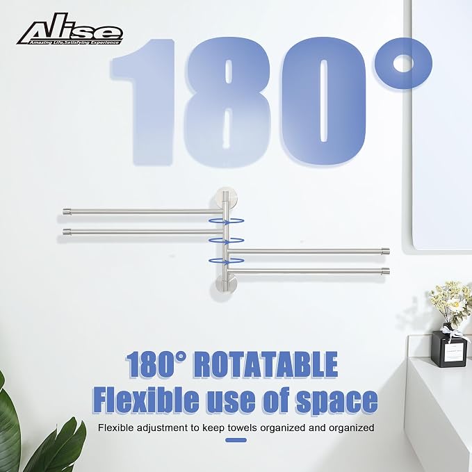 Alise 4 Arm Swivel Towel Rack, Swivel Towel Bar Brushed Nickel, 13.86 Inch | - Image 5
