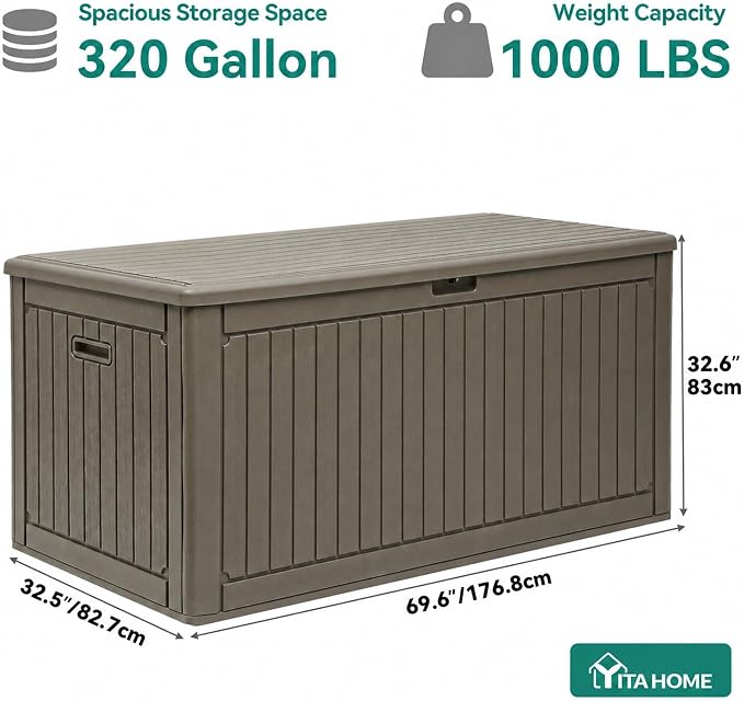 YITAHOME 320 Gallon Extra Large Deck Box, Double-Wall Resin Outdoor Storage Box - Image 7