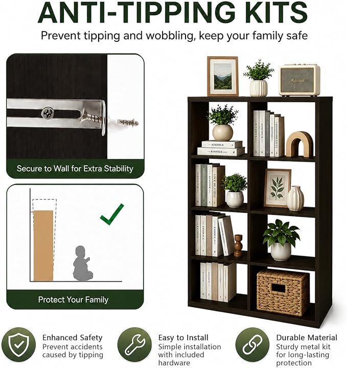 CTESNE【Wooden Thick Frame 8 Cube Storage Organizer Shelf - Image 5