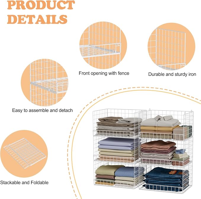 Huxitocan 6-Tier Stackable Closet Organizers and Storage Basket - Image 5
