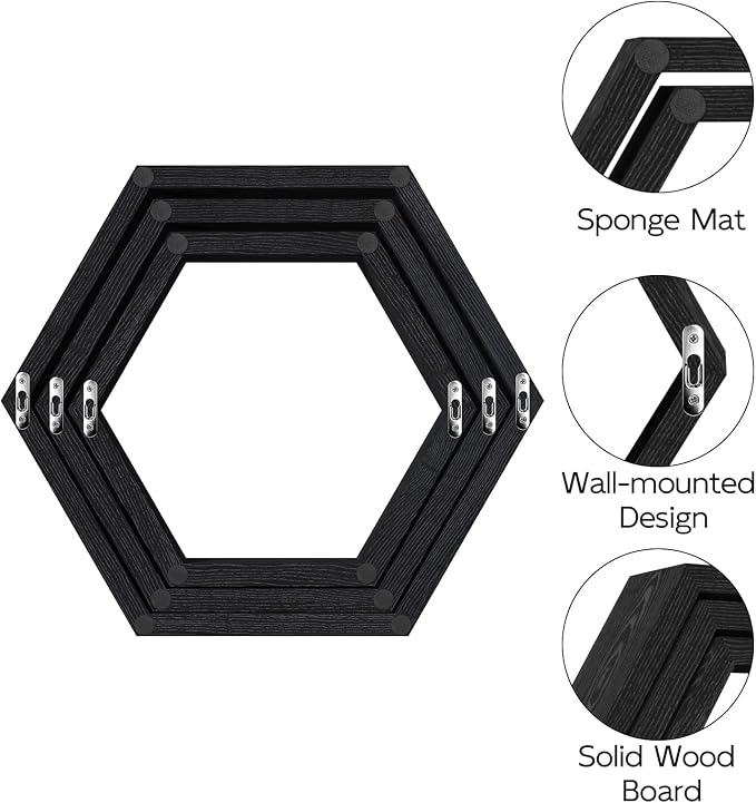 CADUKE Hexagon Floating Shelves Set of 3, Wooden Honeycomb Shelves - Image 6