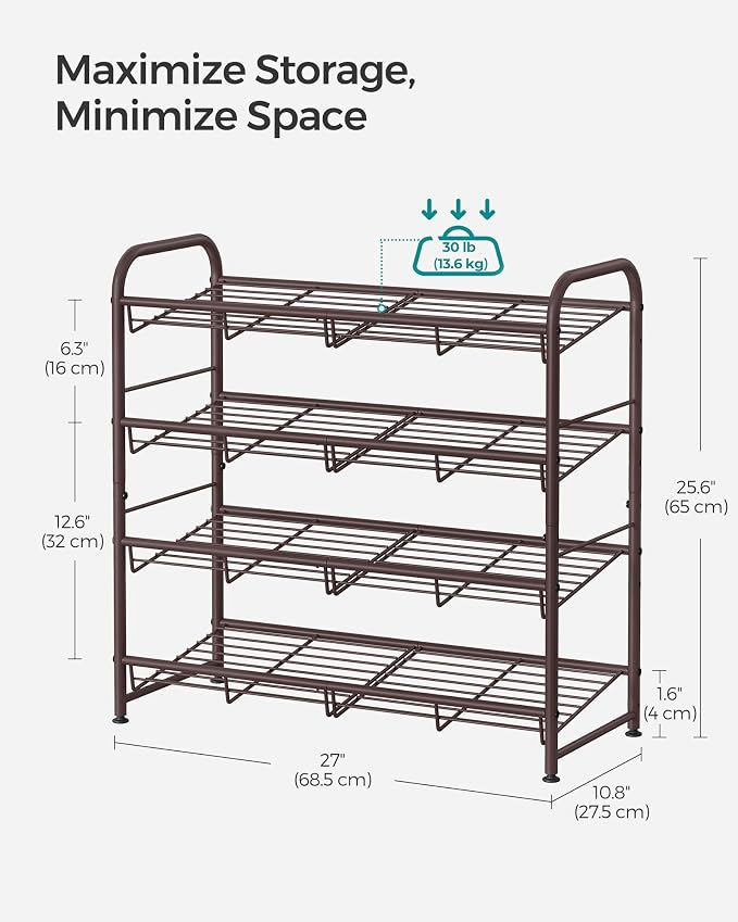 SONGMICS Stackable Shoe Rack, 4 Tier Metal Shoes Rack Storage Shelf, Holds up - Image 5