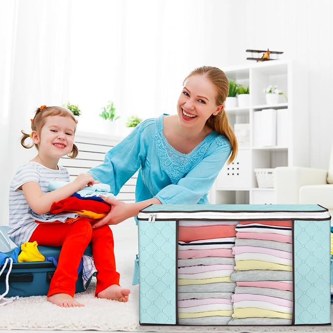 Budding Joy 90L Large Storage Bags, 8 Pack Clothes Storage Bins Foldable Closet - Image 6