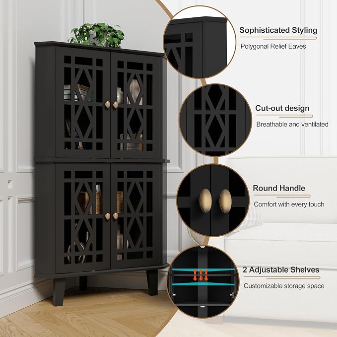 Scurrty Tall Corner Shelf Stand, Large Shelf Corner Table Sideboard Cabinet - Image 5