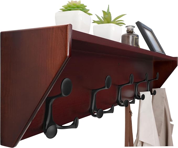 WEBI Wall Shelf with Hooks Underneath, 35” Long Wall Mounted Coat Rack with by WEBI