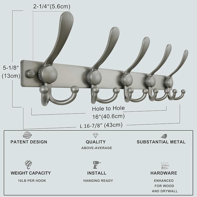 Dseap Coat Rack Wall Mount 2.0 Pro: Heavy Duty 300% Thicker, Stainless Steel - Image 5