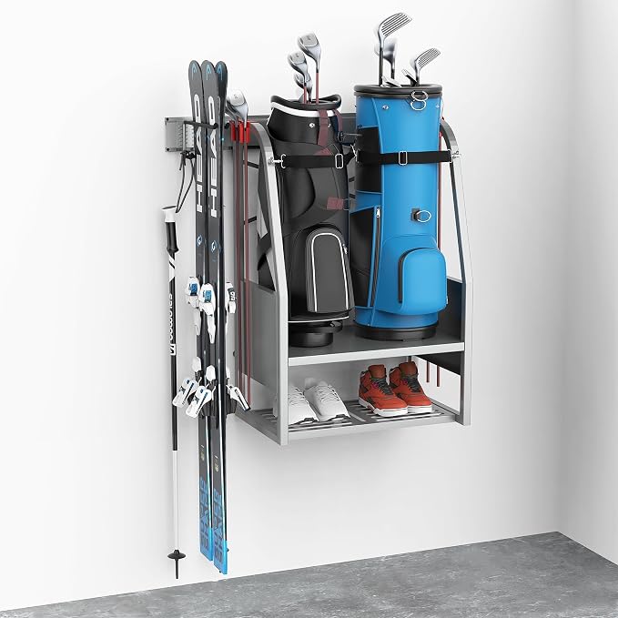 WALMANN Wall Mount Golf Bag Organizer, 2 Golf Bags Stand Golfing Equipment and by WALMANN