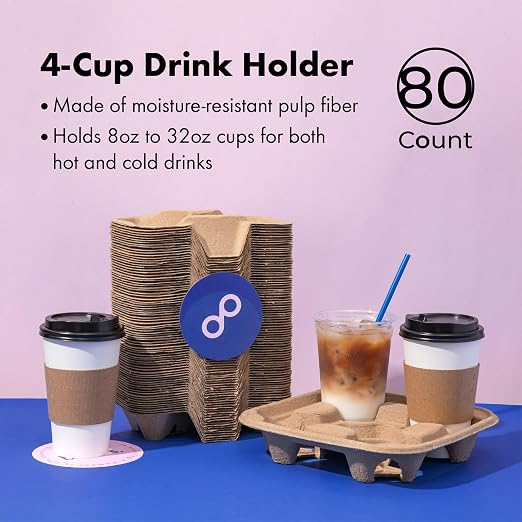 FMP Brands 4 Cup Disposable Drink Carrier Trays, 80 Pack Compostable Pulp Fiber - Image 7