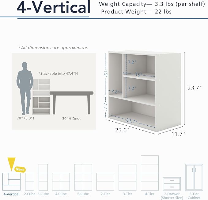 Homes: Inside + Out Apexa 4-Vertical Storage Organizer Shelves, Stackable Wood - Image 3