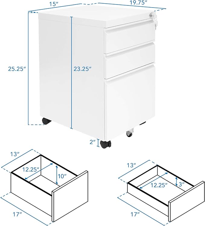 Mount-It! 3 Drawer Cabinet for Under Desk - Image 3