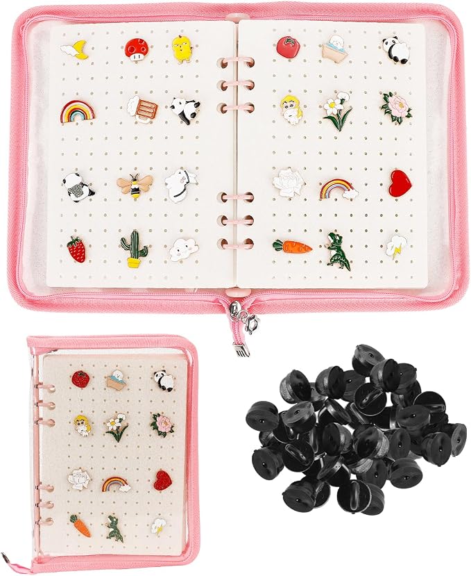 UCEC Pink Enamel Pin Display Book & 50 PCS Pin Backs A5 Album Pin Collection by UCEC