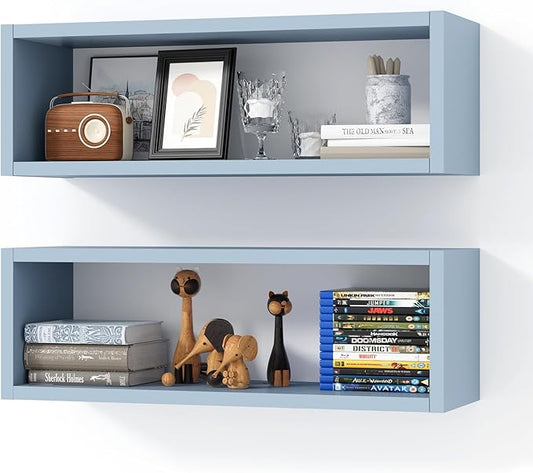 24in Floating Cube Shelves Set of 2, Display Shelves Wall Mount, Decorative by Kaboon