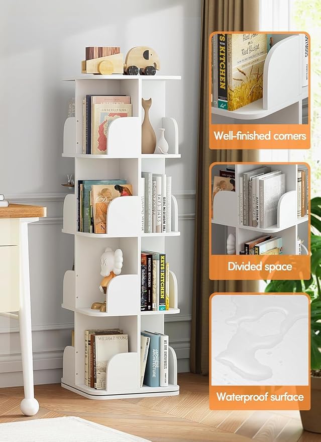Turosur Rotating Bookshelf Tower, 4 Tier Spinning Square Bookshelf - Image 6