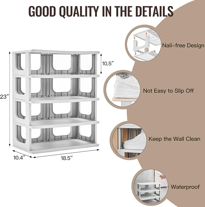TRZZ 5-Tier Shoe Rack, Narrow Stackable Organizer, Vertical Efficient Shoe - Image 4