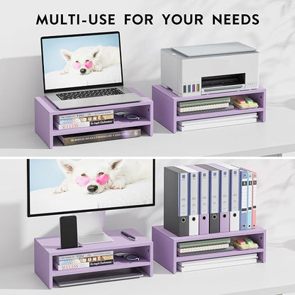 BONTEC Wooden Monitor Stand Riser, 2-Tier Desk Shelf - Image 4