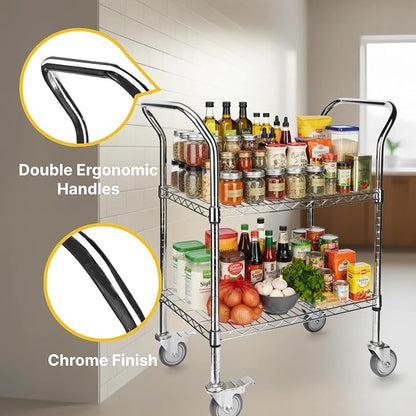 Northsky 2-Shelf Wire Utility Cart on Wheels, Chrome Finish Rolling Metal - Image 4