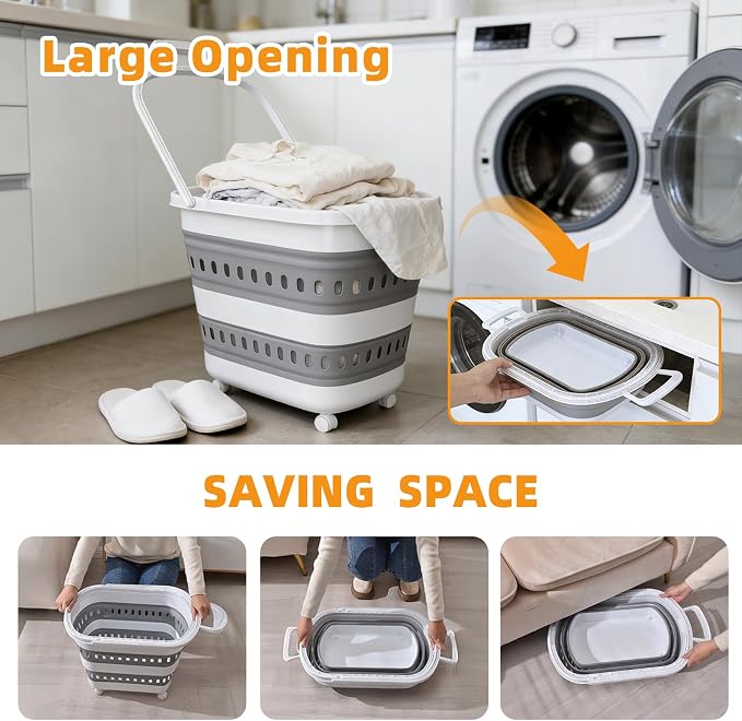 50L Collapsible Plastic Laundry Basket Hamper - Image 3