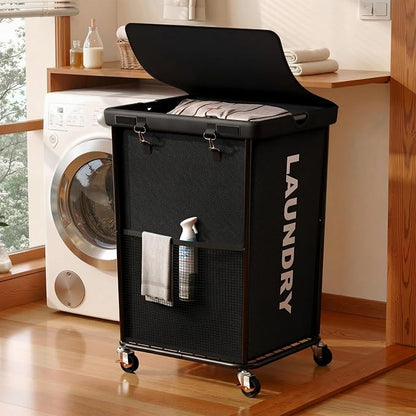 Laundry Hamper with Wheels and Lid, 150L Heavy Duty Rolling Laundry Basket by OLLDIDE