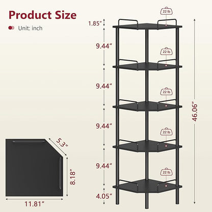 Tajsoon 5 Tier Corner Shelf Stand, Standing Corner Shelf Unit, Industrial - Image 7