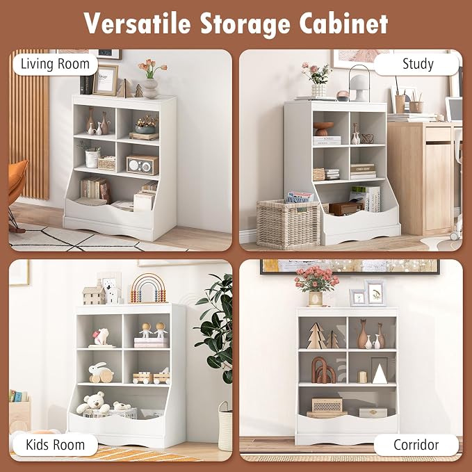 Storage Organizer, Small Bookcase w/ 4 Open Cubes & 1 Bottom Compartment - Image 9