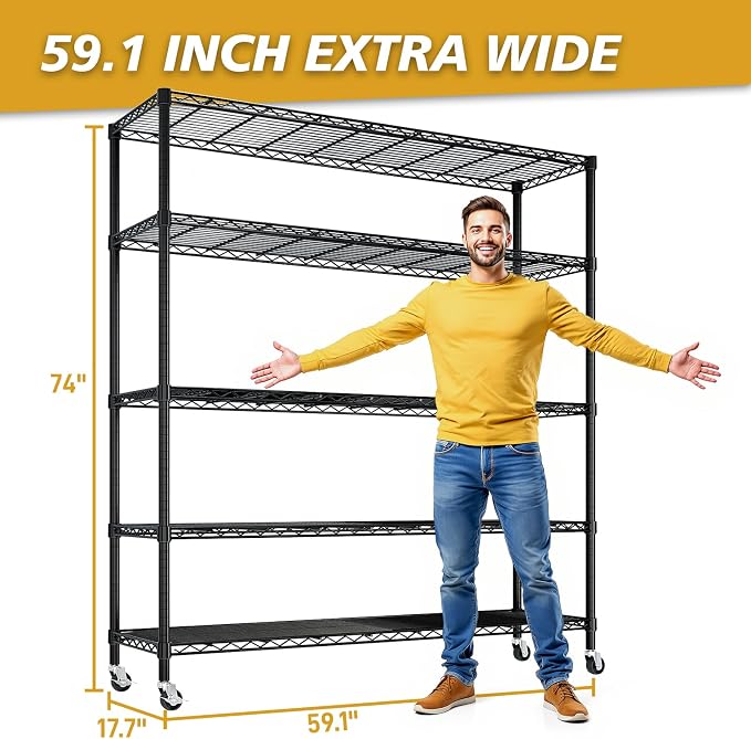Karl home Heavy Duty 5-Tier Storage Shelving, 74.02"H x 59.06"W x 17.72"D - Image 3