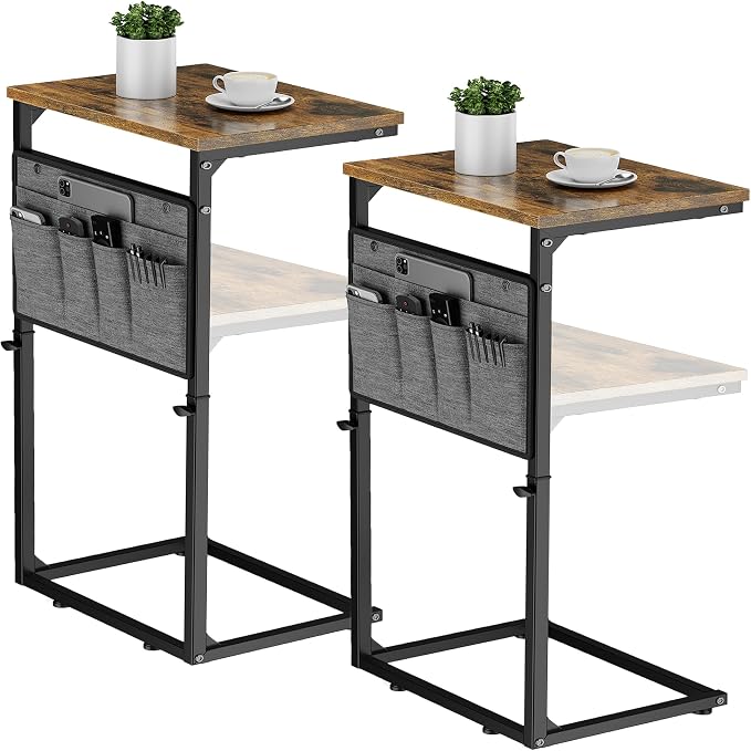 Vagusicc C Shaped End Table, Adjustable Height Small Couch Side Table by Vagusicc