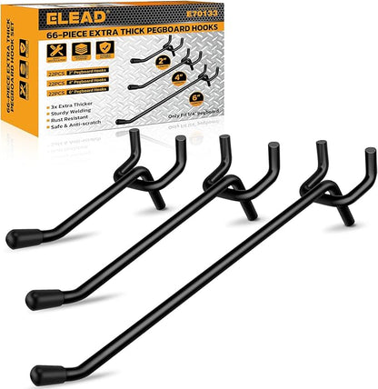 ELEAD 66-Piece 2/4/6 Inch Extra Thick Pegboard Hooks, Heavy Duty Peg Board by ELEAD
