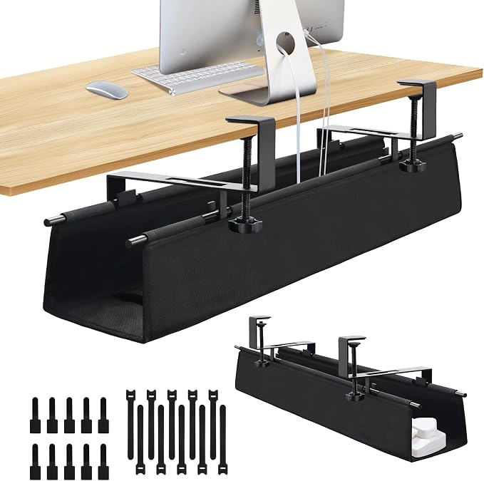 Under Desk Cable Management Tray, Clamp-On Cord Organizer，No Drilling Required by SKYROSEXSDCT