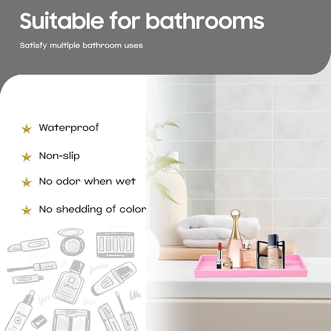 Vanity and Bathroom Tray, 9.8" ABS Countertop Organizer, Waterproof Vanity Tray - Image 2