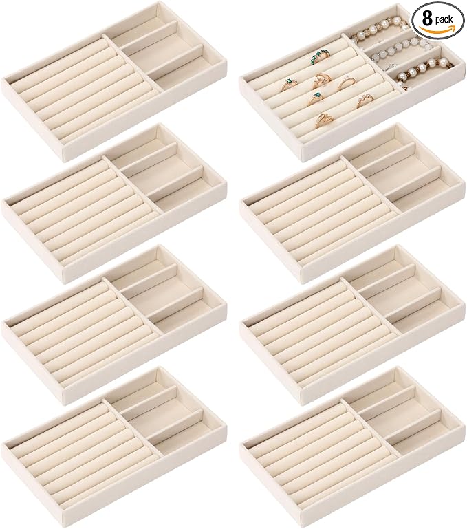 Highergo 8 Pcs Velvet Jewelry Trays Stackable Drawers Organizer Ring Earring by Highergo