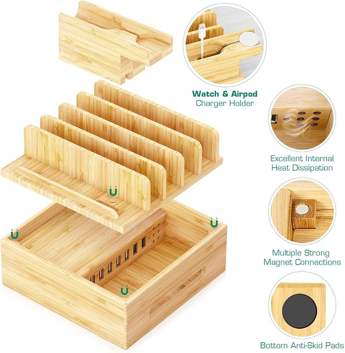 Darfoo Bamboo Charging Station for Multiple Devices - Image 3