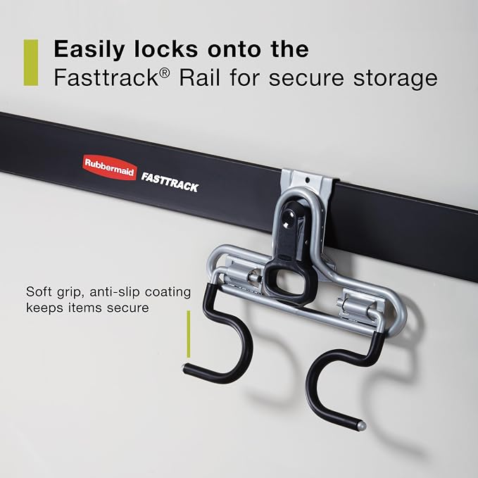 Rubbermaid FastTrack 2-Handle Hook Mounted Garage Storage and Space Saving - Image 4