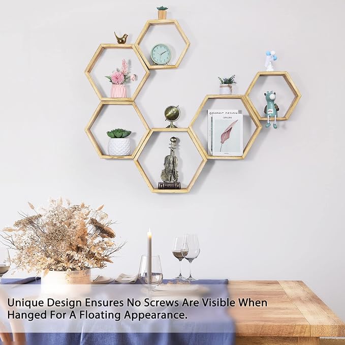 NOVIMANGO Hexagonal Floating Shelves Set of 6, Honeycomb Shelves | Hexagon - Image 4