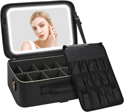 Relavel Makeup Bag with LED Mirror, Large Capacity Travel Cosmetic Organizer by Relavel