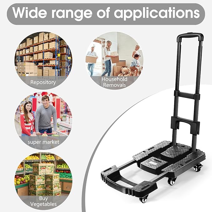 Voipvvii Folding Hand Truck 500lbs, Portable Heavy Duty Dolly Cart, 6 Wheels - Image 4