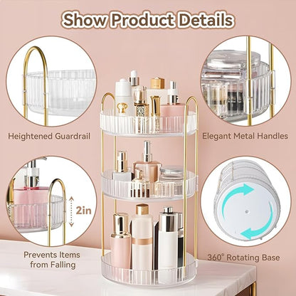 360° Rotating Makeup Organizer for Vanity, 3 Tier Perfume Organizers - Image 6