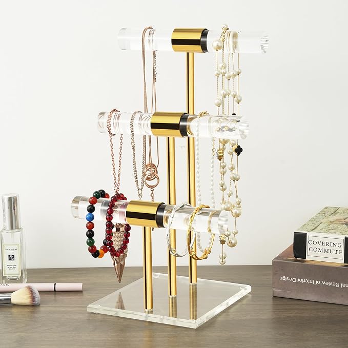 T-Bar Tangle-free Necklace and Jewelry Display Stands, 3-Tier Acrylic Bracelet - Image 4