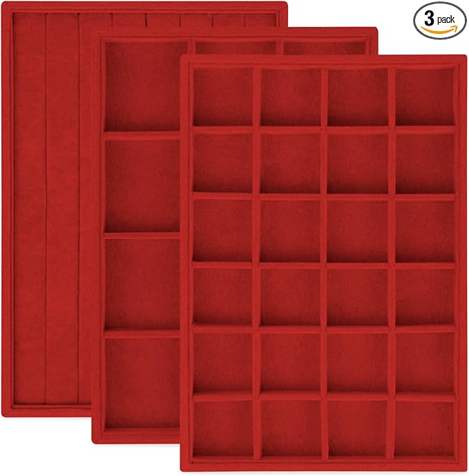Rocutus Jewelry Trays, 3 Pack Stackable Velvet Jewelry Organizer Tray Drawer by Rocutus