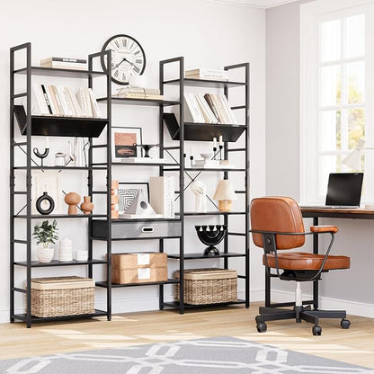NUMENN Bookcases and Bookshelves Triple Wide 6 Tier Bookshelf, Large Etagere - Image 4