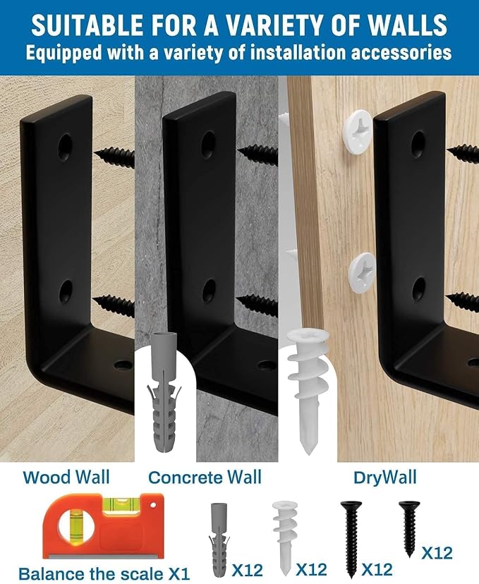 LEOPO Shelf Brackets 12 inch, 1/5 inch Thick 6-Pack Heavy Duty Industrial - Image 6