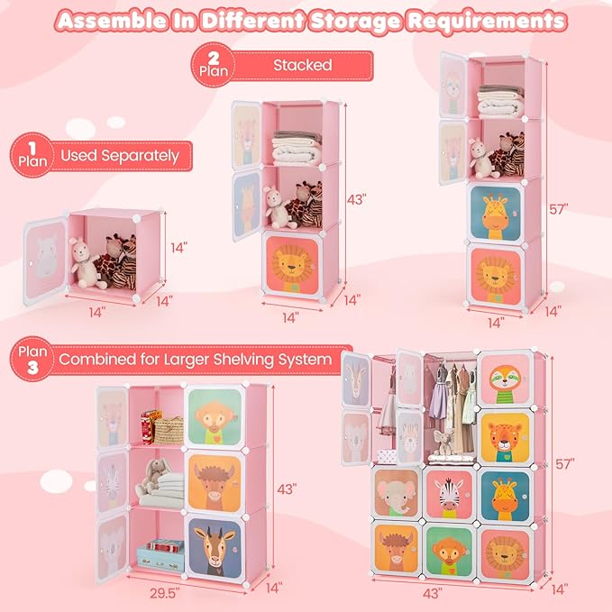 Costzon Kids Closet, Cartoon DIY Modular Dresser Storage Organizer - Image 3