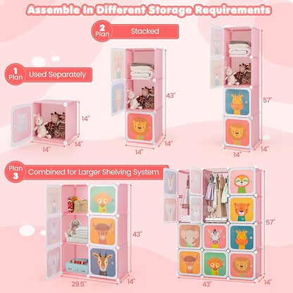 Costzon Kids Closet, Cartoon DIY Modular Dresser Storage Organizer - Image 3
