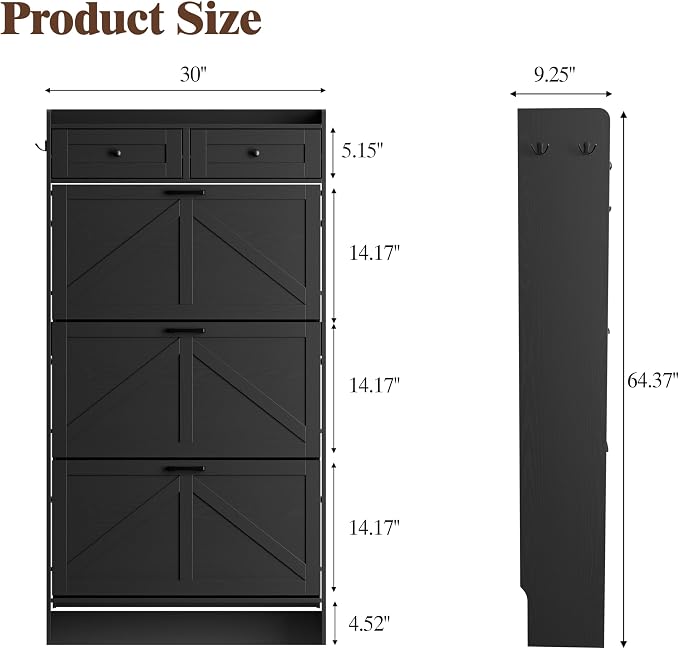 Thacuok Shoe Cabinet with 3 Flip Drawers & 2 Storage Drawers, Rustic Farmhouse - Image 2