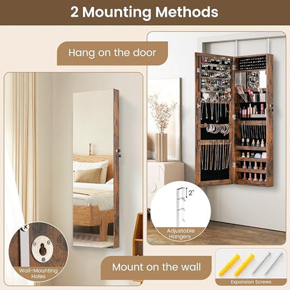CHARMAID Jewelry Cabinet Wall or Door Mounted, Hanging Lockable Jewelry Armoire - Image 4