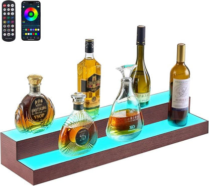VEVOR LED Lighted Liquor Bottle Display, 2-Tier 30-Inch Whiskey Rack, Support by VEVOR