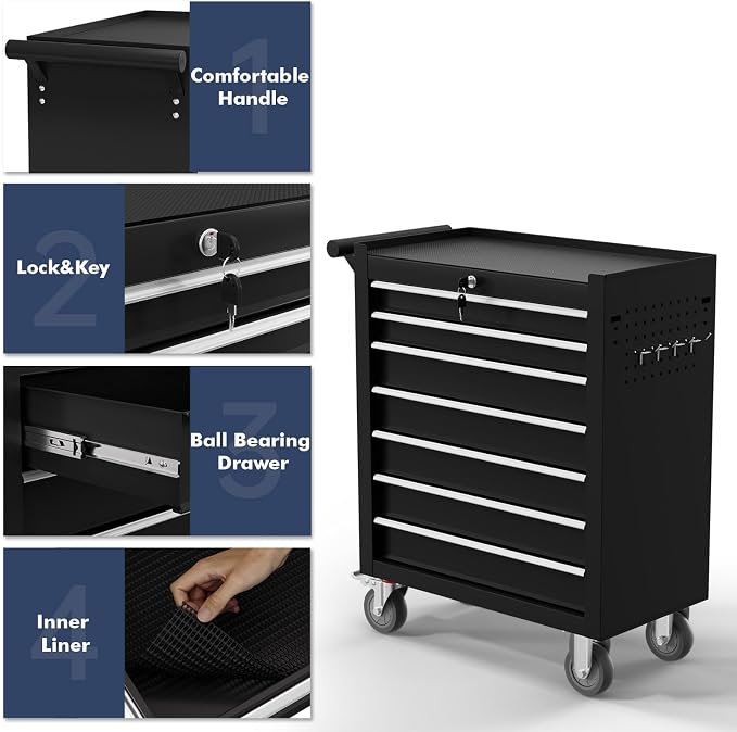 7-Drawer Tool Chest, Rolling Tool Cart - Image 4