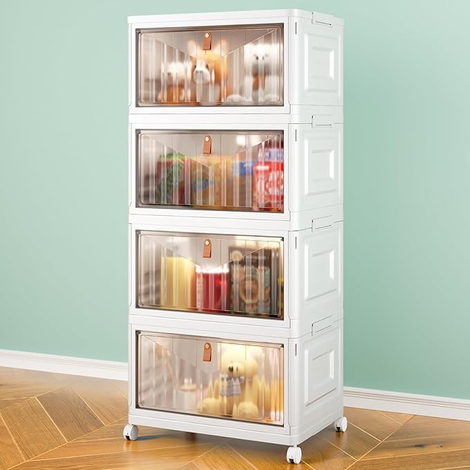 4 Tier Storage Bins with Lids, 23QT Stackable Closet Organizers and Storage by WiseOannes
