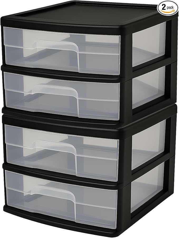 HOMZ 2-Pack 2-Drawer Storage Cart, 14.25" Wide Medium, and Classroom by Homz